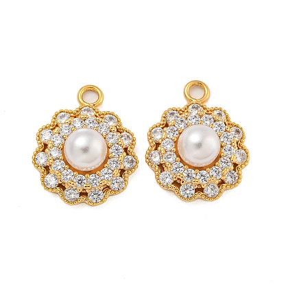 Латунные микро проложить кубического циркония подвески, с пластмассовой жемчужиной abs, цветок