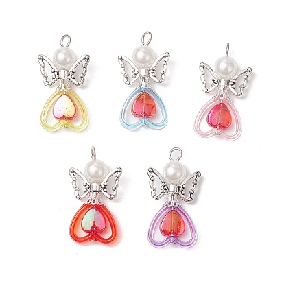 Прозрачные акриловые рамки для бусин с бусинами из сплава в тибетском стиле и круглыми бусинами и подвесками из АБС-пластика с имитацией жемчуга