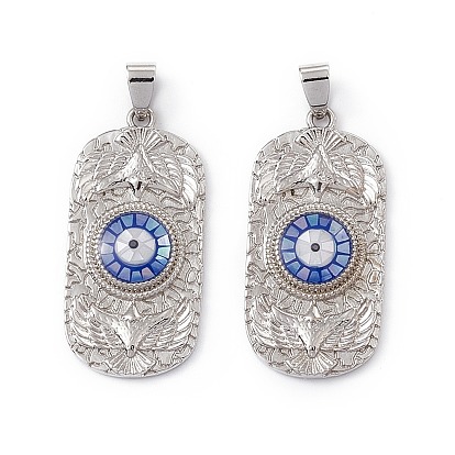 Natural Shell Pendants, Oval Charms with Evil Eye, Dyed, with Rack Plating Brass Findings, Long-Lasting Plated