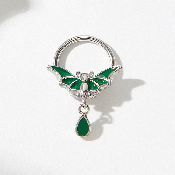Готическое украшение для носа: кольцо в нос из хирургической нержавеющей стали с эмалью, зеленая летучая мышь, подвески-капельки, для мужчин и женщин, украшения для вечеринок.
