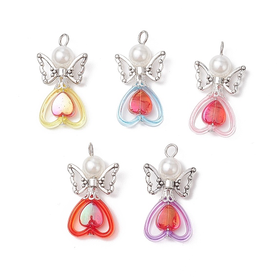 Прозрачные акриловые рамки для бусин с бусинами из сплава в тибетском стиле и круглыми бусинами и подвесками из АБС-пластика с имитацией жемчуга