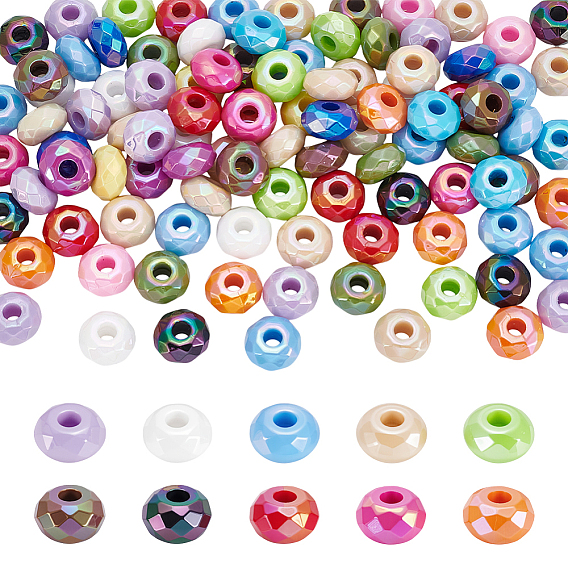 100шт непрозрачные акриловые европейские бусины, бусины с большим отверстием, AB цвет, граненые, рондель