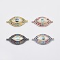Brass Cubic Zirconia Links, with Natural Paua Shell, Lead Free & Nickel Free & Cadmium Free, Evil Eye
