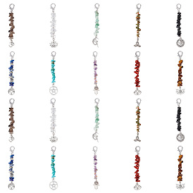 Подвесные украшения из бисера с драгоценными камнями, подвески на клипсах, Сплав с застежками когтя омара, йога и фея и лотос и пентаграмма и хамса рука и дерево жизни