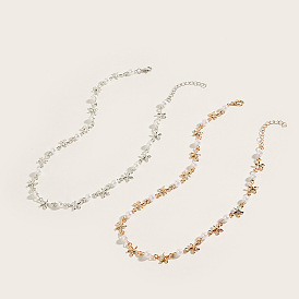 Летние пляжные ожерелья из сплава с морскими звездами и круглыми искусственными жемчужинами для женщин, белые