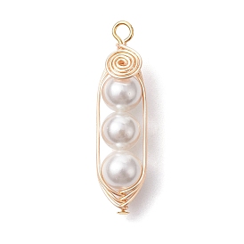 Pendentifs en perles de coquille ronde, charmes enveloppés de fil de cuivre plaqué or