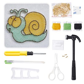 Snail Winding Drawing Sets, Including Screwdriver, Hammer, Density Board, Pen, Plastic Holder Accessories, Iron Nails & Screws, Scissor, Polyester Thread