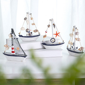 Mediterranean style shell crack boat decoration wooden sailboat model small ornaments children's creative craft boat