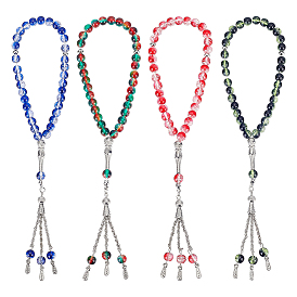 4Pcs 4 Colors Prayer Rosary Bracelets, Crackle Glass Round Beads Charm Bracelets, with Alloy Finding