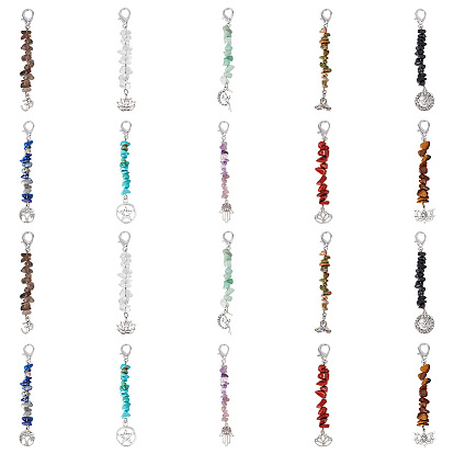 Подвесные украшения из бисера с драгоценными камнями, подвески на клипсах, Сплав с застежками когтя омара, йога и фея и лотос и пентаграмма и хамса рука и дерево жизни