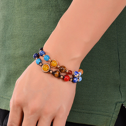Natural Agate Adjustable Bracelet with Eight Planets of the Solar System Design