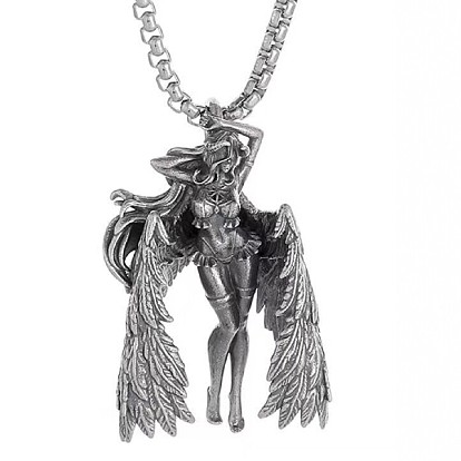 Vintage Alloy Goddess with Angel Wings Pendant Necklaces