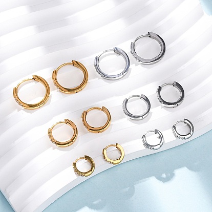 304 серьги-кольца из нержавеющей стали с прозрачным кубическим цирконием, с 316 нержавеющей стали, ионное покрытие (ip)