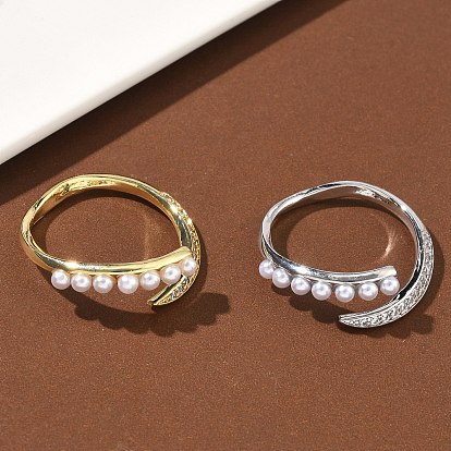 Открытые кольца манжеты из латуни с микропаве и кубическим цирконием, с жемчужинами из абс-пластика, без кадмия и без свинца, долговечный, стойки покрытие