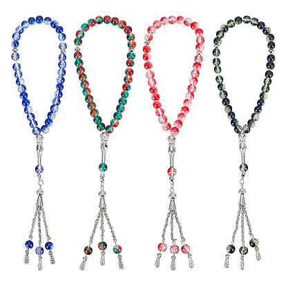4Pcs 4 Colors Prayer Rosary Bracelets, Crackle Glass Round Beads Charm Bracelets, with Alloy Finding