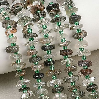 Natural Green Lodolite Quartz/Garden Quartz/Green Phantom Quartz Beads Strands, Nuggets