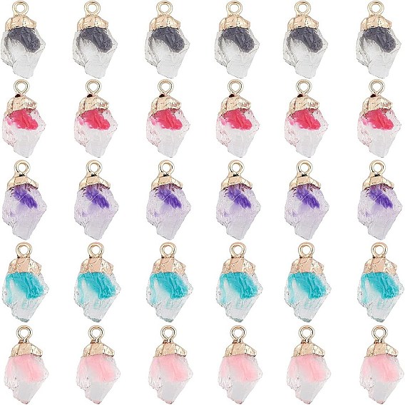 Globleland Resin Pendants, Imitation Quartz, with Top Light Gold Plated Iron Loops, Nuggets