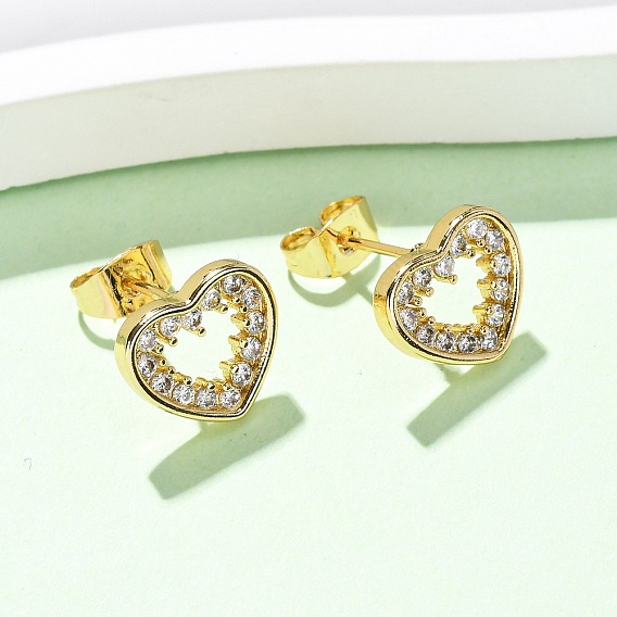 Серьги-гвоздики из латуни с прозрачным фианитом и прозрачным фианитом