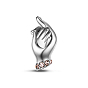 TINYSAND 925 Sterling Silver Hold the Hands European Beads, with Rhinestone, Large Hole Beads, 16.14x7.01x8.67mm, Hole: 4.23mm