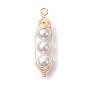 Round Shell Pearl Beaded Pendants, Golden Plated Copper Wire Wrapped Charms
