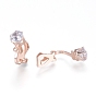 Brass Clip-on Earring Findings, with Clear Cubic Zirconia and Loop