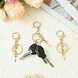 304 Stainless Steel Initial Letter Key Charm Keychains, with Alloy Clasp, Golden