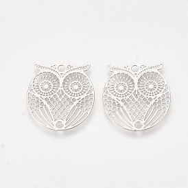 Медные звенья / разъемы, гравированные металлические украшения, без кадмия, без никеля и без свинца, сова