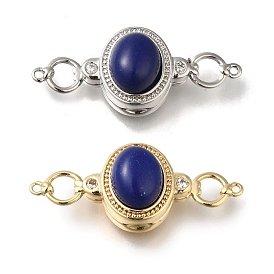 Brass Micro Pave Clear Cubic Zirconia Clasps, wth Natural Lapis Lazuli, Oval