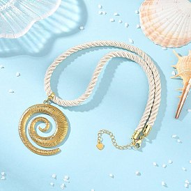 304 Collares de mujer con colgante de vórtice de acero inoxidable y cordón de nailon trenzado, blanco floral