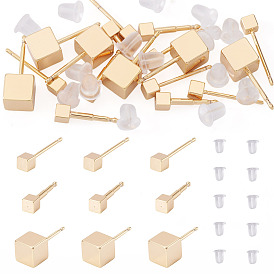 Латунные серьги-гвоздики для женщин, с пластиковыми и силиконовыми ушными гайками, кубические