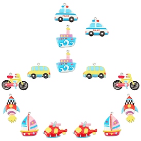 SUNNYCLUE 14Pcs 7 Style Resin Pendants, with Platinum Iron Peg Bail, Rockets & Steamship & Car & Helicopter & Bicycle