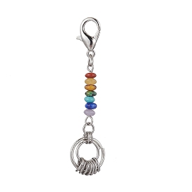 Chakra Gemstone Rondelle Pendant Decorations, with Zinc Alloy Lobster Claw Clasps and 304 Stainless Steel Jump Rings
