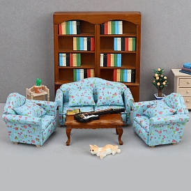 Wood & Cloth Sofa Figurine Mini Model, Micro Landscape Dollhouse Accessories, Pretending Prop Decorations