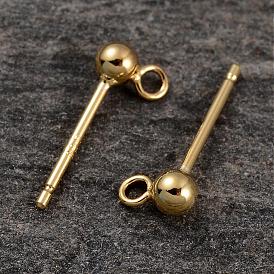 18 k véritables boucles d'oreilles en argent sterling plaqué or, postes de boucle d'oreille, 13x3mm, trou: 1.5 mm, broches: 0.7 mm