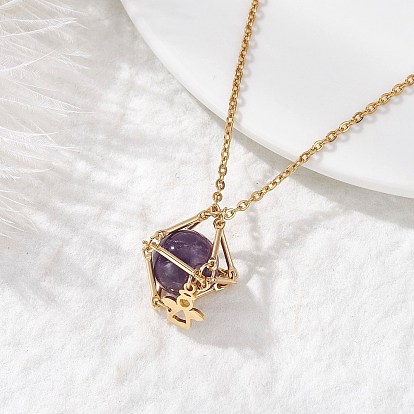 Латунный мешочек в технике макраме с натуральными камнями внутри и 304 подвесками из нержавеющей стали для женщин, золотые