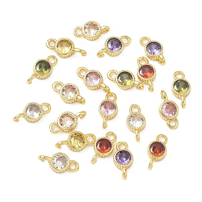 Шармы-соединители из латуни с паве из кубического циркония, плоские круглые ссылки, реальный 18 k позолоченный