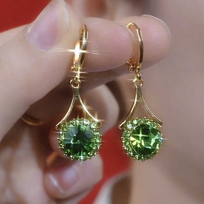 Boucles d'oreilles créoles pendantes en alliage et strass pour femmes, ronde, or