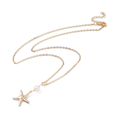 Starfish and Natural Pearl Beads Pendant Necklace for Summer Vacation