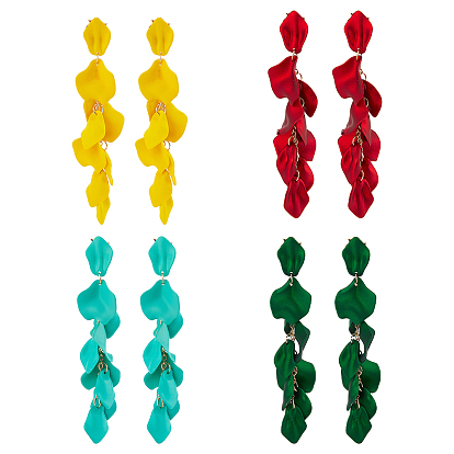 4 пары 4 цветные акриловые серьги-гвоздики с лепестками, латунные серьги-кластеры для женщин