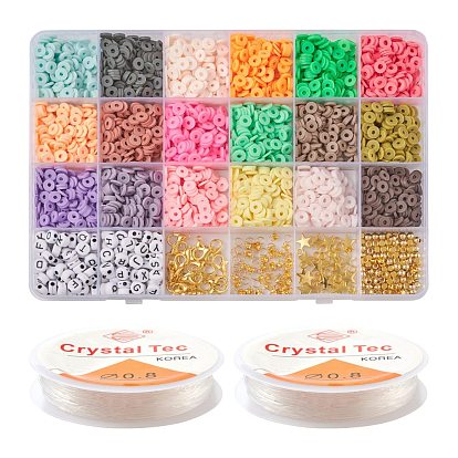 Наборы для изготовления браслетов из бисера хейши из полимерной глины своими руками, включая диск из полимерной глины, акриловые и латунные бусины, 304 кольца прыжок из нержавеющей стали, застежки и подвески из сплава, наконечник из железной бусины, эластичная нить