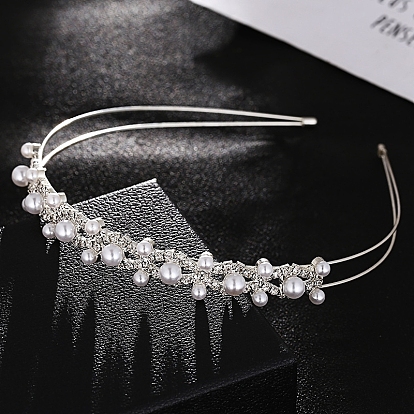 Metal Rhinestone Hair Bands, Plastic Imitation Pearl Beads Hair Accessories for Women Girls