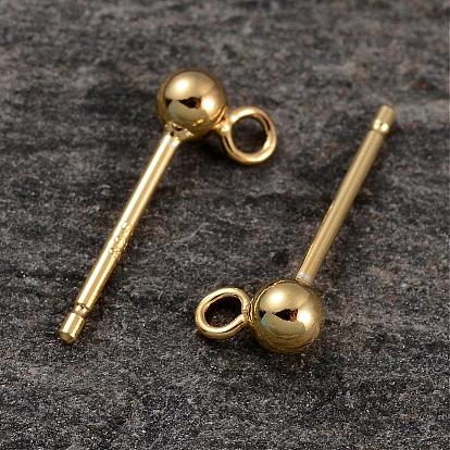 18 k véritables boucles d'oreilles en argent sterling plaqué or, postes de boucle d'oreille, 13x3mm, trou: 1.5 mm, broches: 0.7 mm
