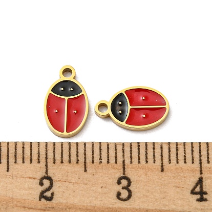 304 Stainless Steel Charms, with Enamel, Ladybird Charm