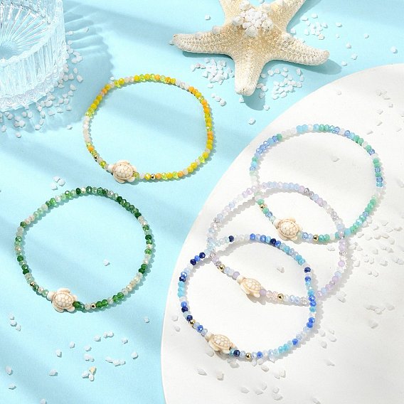 Браслеты из стеклянных бусин и окрашенных синтетических бирюзовых бусин в форме абакуса, эластичные, для женщин., черепаха