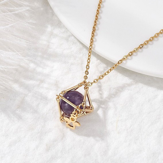 Латунный мешочек в технике макраме с натуральными камнями внутри и 304 подвесками из нержавеющей стали для женщин, золотые