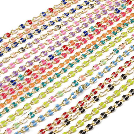 Ионное покрытие (IP) латунных цепей, кабельные цепи с эмалью, реальный 18 k позолоченный, пайки, с катушкой, Плоско-овальные