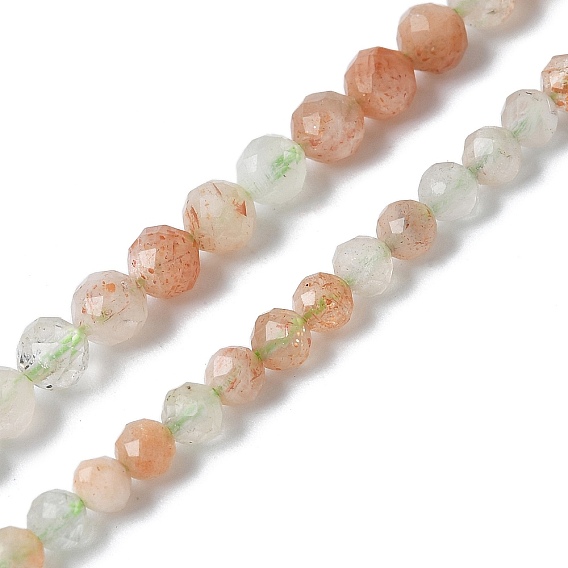 Нити бусин из натурального солнечного камня аруша, круглые, граненые
