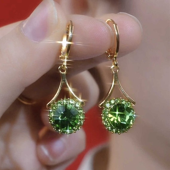 Alloy Rhinestone Hoop Dangle Earrings for Women, Round, Golden