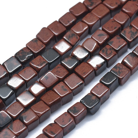 Naturelles acajou obsidienne brins de perles, cube
