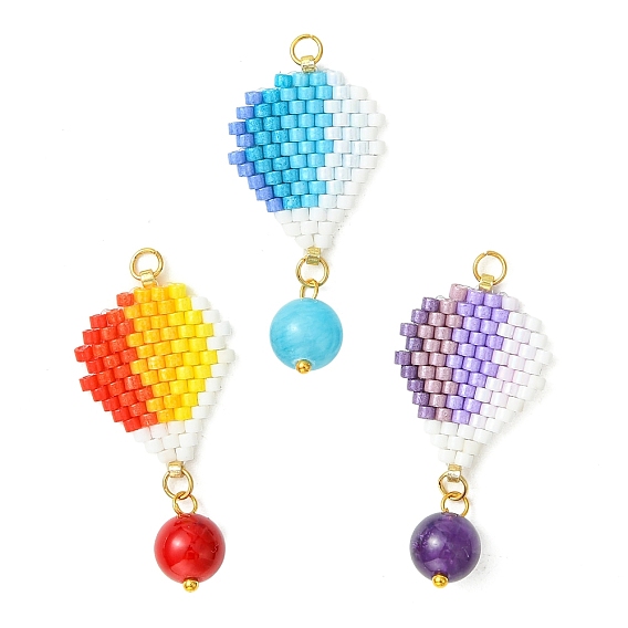 304 Stainless Steel & Glass Cylinder Seed Beads & Glass Pendnats, Hot Air Balloon Charm, with Jump Ring